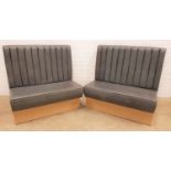 PAIR OF STRAIGHT GREY VINYL BANQUETTE SEATS with ribbed high backs above padded seats, both