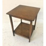 OAK OCCASIONAL TABLE the square top with a wavy edge, standing on reeded supports united by an