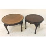 MAHOGANY CIRCULAR OCCASIONAL TABLE standing on four cabriole supports, 52cm diameter, together