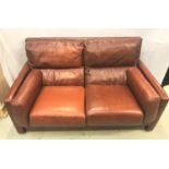 TOBACCO BROWN LEATHER TWO SEAT SOFA with back, seat and side zip in cushions, 160cm wide