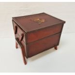 MAHOGANY SEWING BOX with a lift up lid revealing a lift out tray, above a lower sliding section,