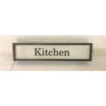 METAL FRAMED ILLUMINATED LIGHTBOX the opaque screen with text reading 'Kitchen', 88cm wide
