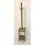 1930s OAK COAT STAND the central square column with carved decoration and four hat/coat hooks