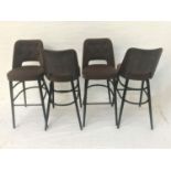 SET OF FOUR FAUX LEATHER AND SNAKESKIN EFFECT BUTTON BACK BAR STOOLS with shaped backs and seats,