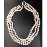TRIPLE STRAND PEARL NECKLACE approximately 35cm long