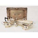 LARGE SELECTION OF SILVER PLATED WARES including various trays, lidded serving dish, tea pot,