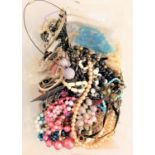 LARGE SELECTION OF COSTUME JEWELLERY including glass and other bead necklaces, bangles, bracelets,