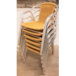 SET OF SIX WICKER AND ALUMINIUM OUTDOOR BISTRO SEATS the wicker backs and seats on tubular aluminium