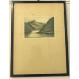 MARY MACKAY Loch Lomond (Ben Lomond) etching, signed, label to verso, 14.5cm x 20cm