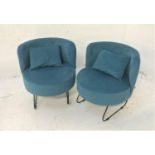PAIR OF BLUE UPHOLSTERED 'HAPPY BAROK' PEPI TUB CHAIRS with padded shaped backs above circular