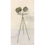 ANTIQUE STYLE TWIN BRANCH SPOTLIGHTS on tripod support and in antique brass finish, the spotlights