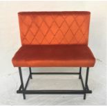 ORANGE VELVET HIGH BENCH SEAT the back with decorative diamond stitching above padded seat, with