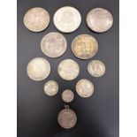 SELECTION OF WORLD SILVER COINS the silver content ranging from .925 to .720, including an 1894