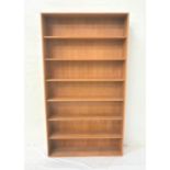 LARGE BEECH OPEN BOOKCASE with six shelves, 225cm x 114cm