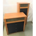 TALL NARROW CHEST with an opaque glass front top drawer above five blue front panel drawers, 125cm