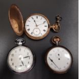 THREE VARIOUS POCKET/STOP WATCHES comprising a gold plated Elgin pocket watch, a Smiths chrome cased