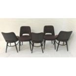 SET OF FIVE FAUX LEATHER AND SNAKESKIN EFFECT BUTTON BACK DINING CHAIRS with shaped backs and seats,