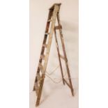 LARGE WOODEN A FRAME STEP LADDER with seven treads, 202cm high