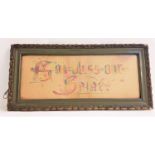 EDWARDIAN NEEDLEWORK SAMPLER 'God Bless Our House', framed and under glass, 32cm x 68cm including