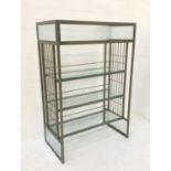 MODERN BRASS AND GLASS OPEN DISPLAY UNIT with ribbed opaque glass panels to top front and sides,