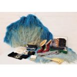 SELECTION OF LADIES ACCESORIES including a pair of vintage red satin lace up fur lined boots,