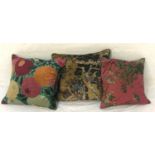 THREE PATTERNED CUSHIONS of various colours and designs (3)