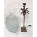 LARGE PINEAPPLE SHAPED GLASS TABLE TOP PUNCH DISPENSER with silvered tap, 38cm high; together with a