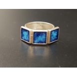 DAVID ANDERSEN ENAMEL DECORATED RING the Norwegian silver ring with three square blue enamel