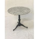 CIRCULAR GREY MARBLE TOPPED BISTRO TABLE raised on a metal column with tripod base, 80cm diameter