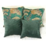 TWO PAIRS OF CUSHIONS one pair in velvet with herons and foliate decoration; the other pair with