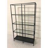 METAL FRAMED WALL UNIT with four open shelves, and a wooden shelf to the top, 176cm high Note: