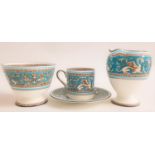 WEDGWOOD FLORENTINE COFFEE SET in turquoise, comprising six cans and saucers, sugar bowl and cream