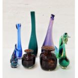 SELECTION OF MDINA AND OTHER COLOURFUL GLASSWARE including two Mdina vases, three Murano style