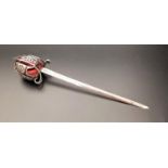 UNUSUAL GEORGE V SILVER LETTER OPENER by Hamilton & Inches, in the form of a Scottish basket