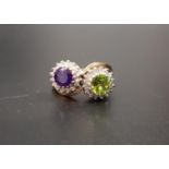 INTERESTING 'SUFFRAGETTE' DOUBLE CLUSTER RING one cluster with central peridot and the other