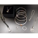 SELECTION OF SILVER JEWELLERY comprising a Pandora Sparkling Family Tree necklace on long silver