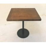 OAK RECTANGUALR TOPPED BAR TABLE standing on turned metal column with circular base, 75cm high and