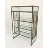 MODERN BRASS AND GLASS OPEN DISPLAY UNIT with ribbed opaque glass panels to top front and sides,