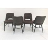 SET OF FOUR FAUX LEATHER AND SNAKESKIN EFFECT BUTTON BACK DINING CHAIRS with shaped backs and seats,