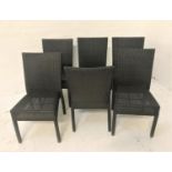 SET OF SIX ALL WEATHER RATTAN EFFECT CHAIRS with woven backs and seats, standing on plain