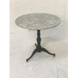 CIRCULAR GREY MARBLE TOPPED BISTRO TABLE the circular base raised on a metal column with tripod