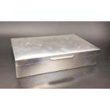 SILVER CIGARETTE BOX the plain rectangular box with two compartment cedar lined interior, Birmingham