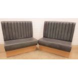 PAIR OF STRAIGHT GREY VINYL BANQUETTE SEATS with ribbed high backs above padded seats, both
