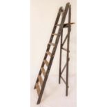 LARGE WOODEN A FRAME STEP LADDER with seven treads, 217cm high