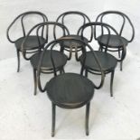 SET OF SIX BENTWOOD ARM CHAIRS with shaped backs and swept arms above a circular seat (6) Note: This