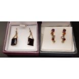 TWO PAIRS OF GEM SET EARRINGS one pair set with amethyst, citrine, aquamarine, garnet and peridot in