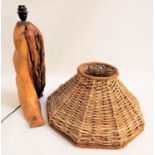 NATURALSTIC TEAK ROOT LAMP wired for electricity, together with a conical rattan shade, 46.5cm high,