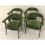 SET OF SIX HOOP BACKED DINING CHAIRS each with padded arms, back and seat in green velvet