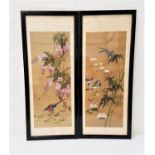 TWO CHINESE PAINTED SCROLLS depicting ducks with bamboo and pheasant with cherry blossom, both