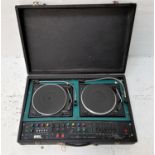 VINTAGE CASED FAL STEREO GRAPHIC PROFESSIONAL DISCO EQUIPMENT DJ DECKS containing two Garrard belt